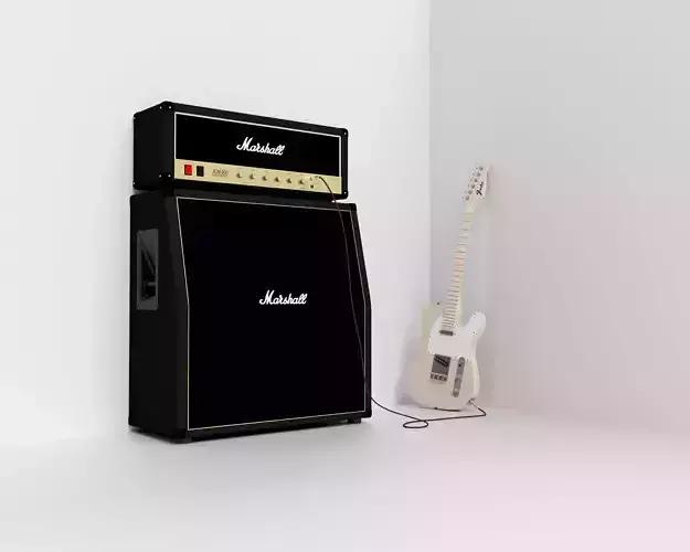 Electric guitar Telecaster with amp 3D model