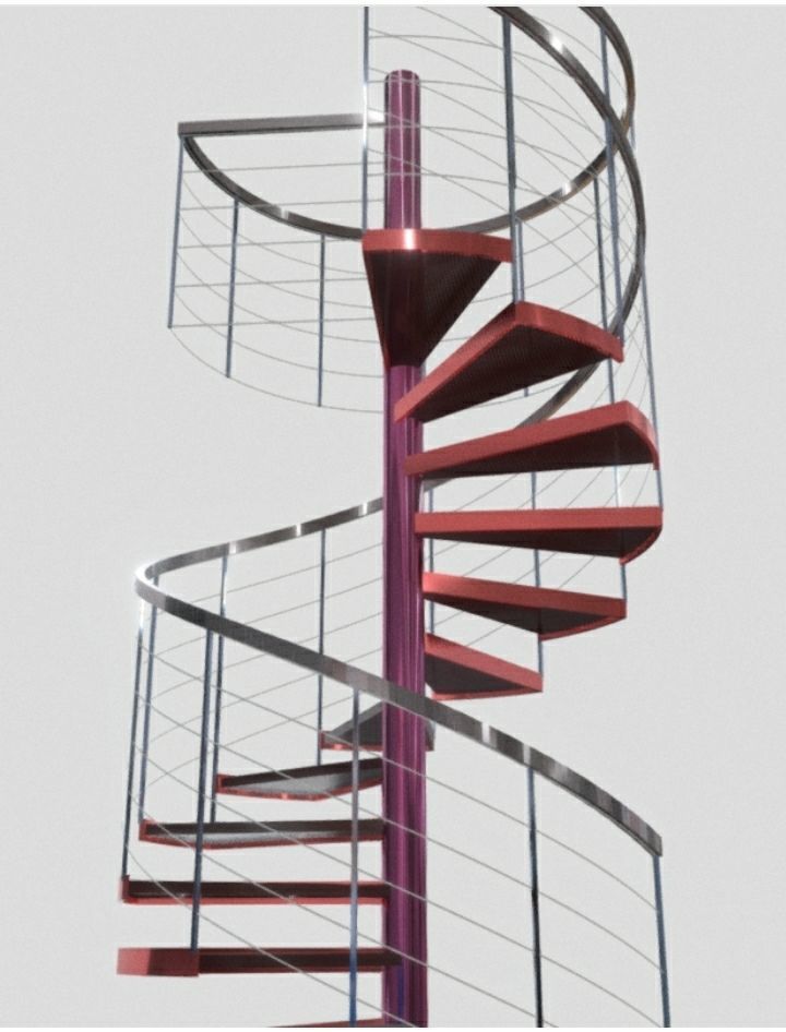 spiral stair cable railing 3D model_2