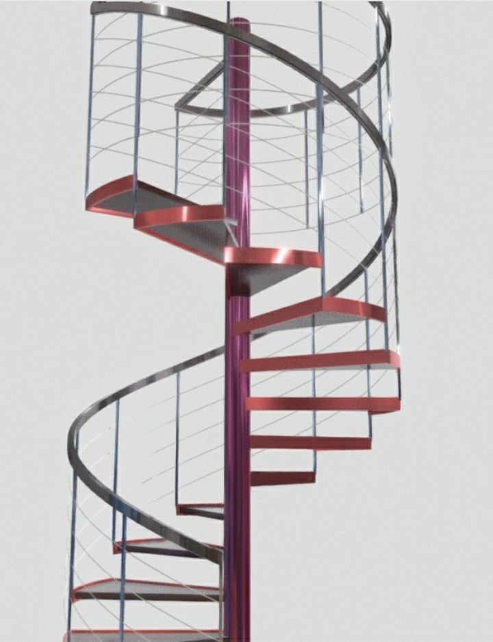 spiral stair cable railing 3D model_1