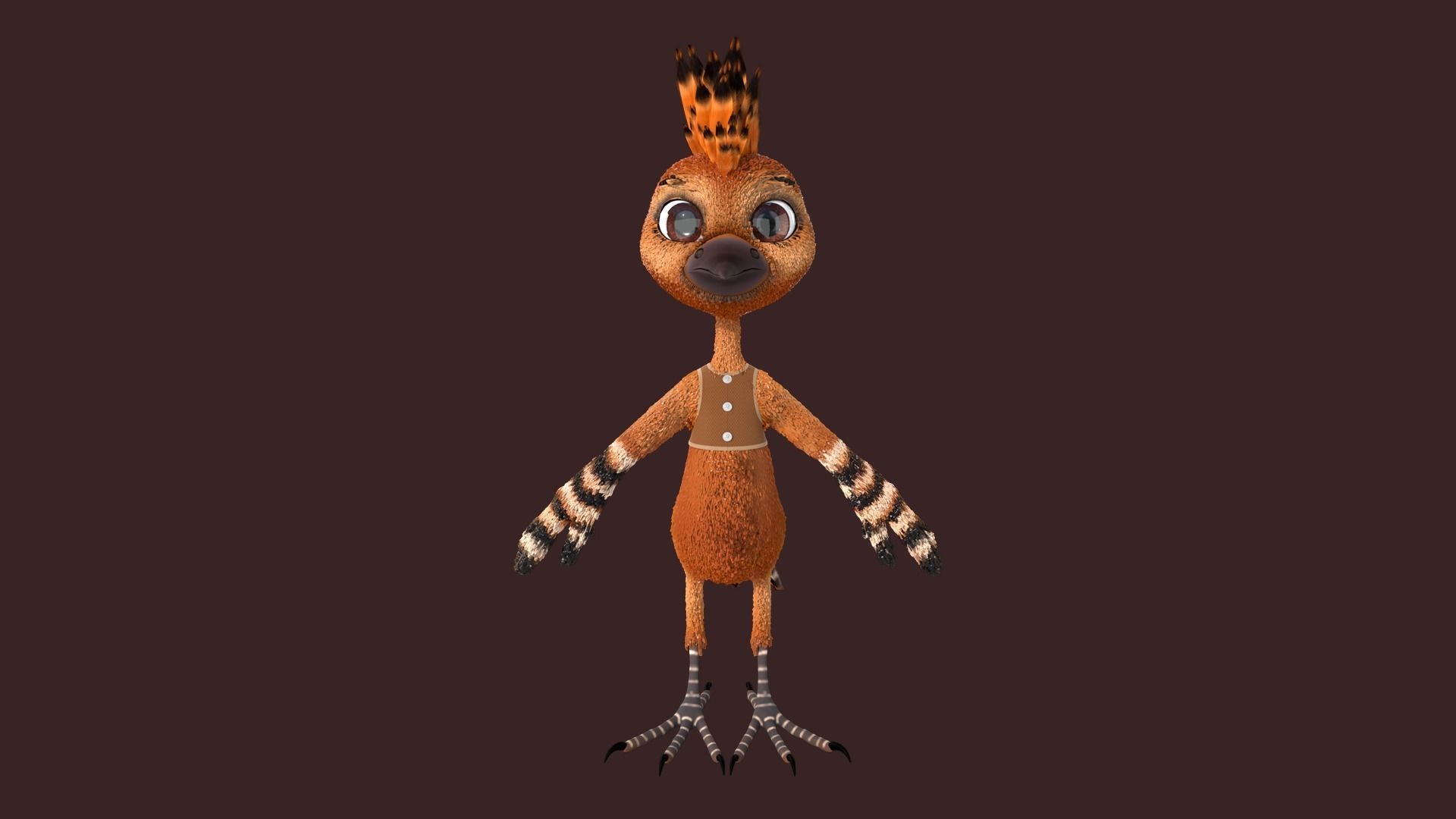 Cartoon Hoopoe Rigged 3D model_5