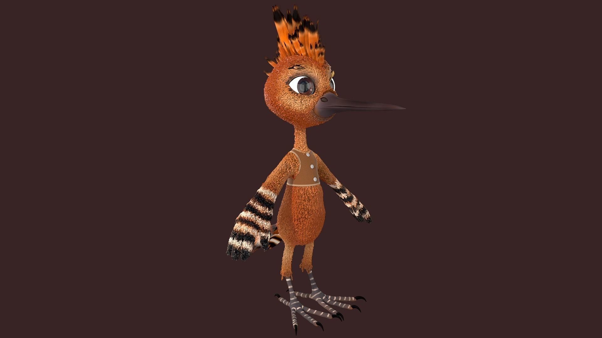 Cartoon Hoopoe Rigged 3D model_6