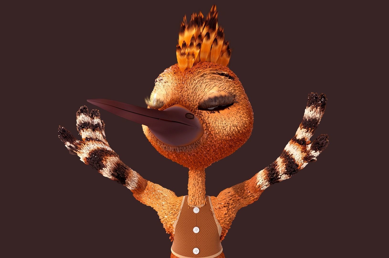 Cartoon Hoopoe Rigged 3D model_4