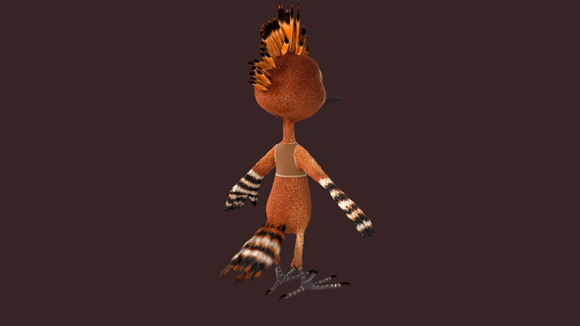 Cartoon Hoopoe Rigged 3D model_8