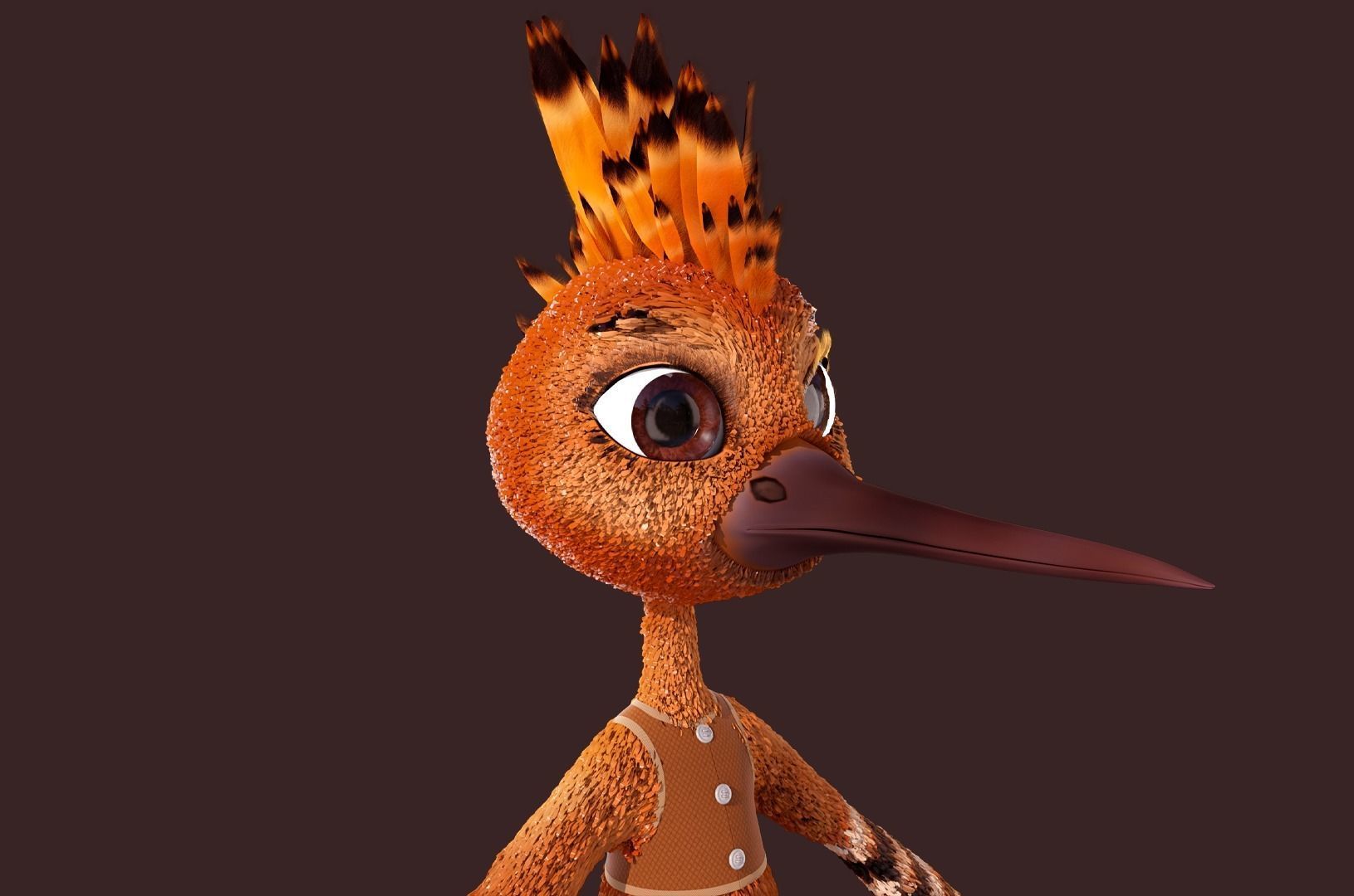 Cartoon Hoopoe Rigged 3D model_12
