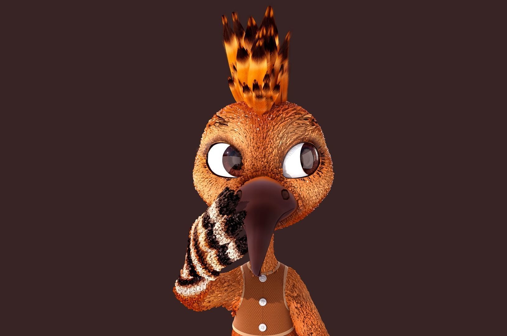 Cartoon Hoopoe Rigged 3D model_2