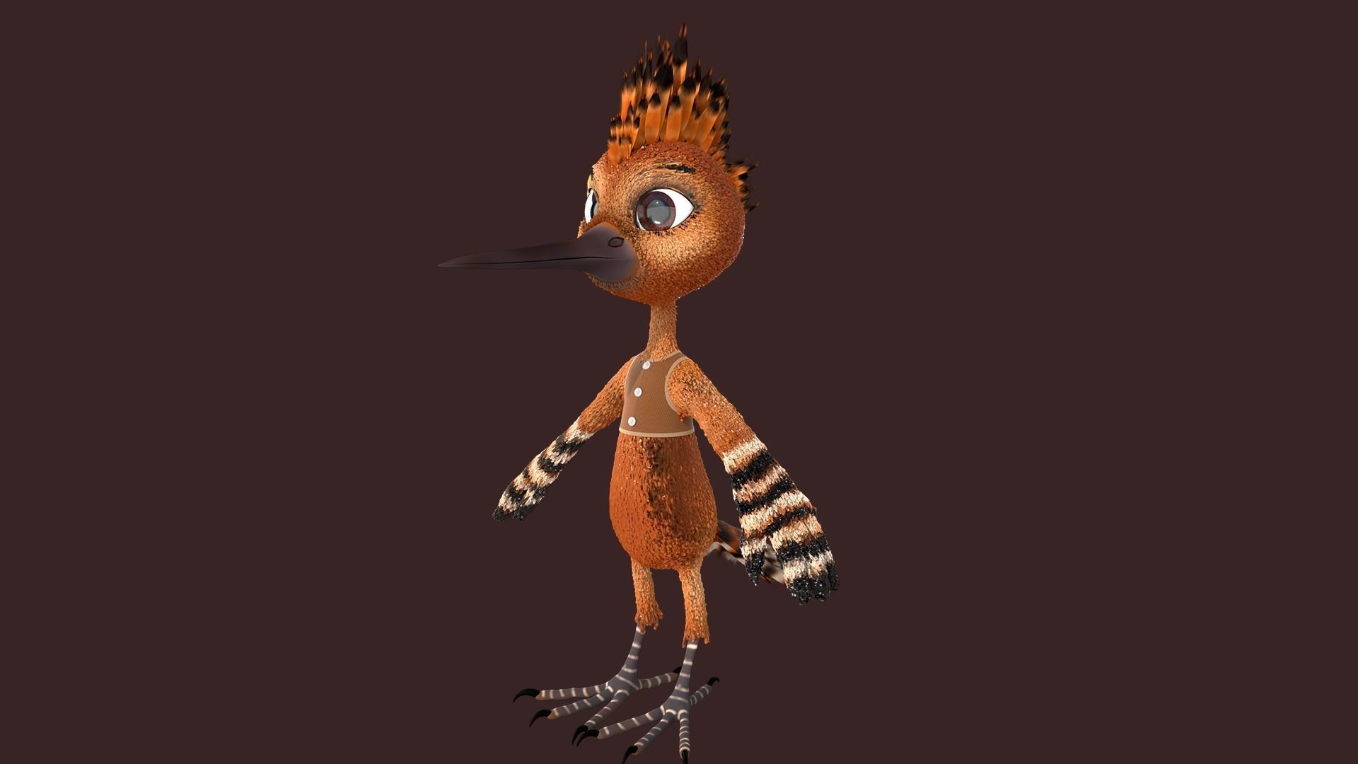 Cartoon Hoopoe Rigged 3D model_10