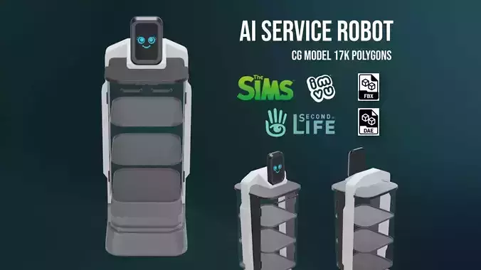AI Service Robot Low-poly 3D model