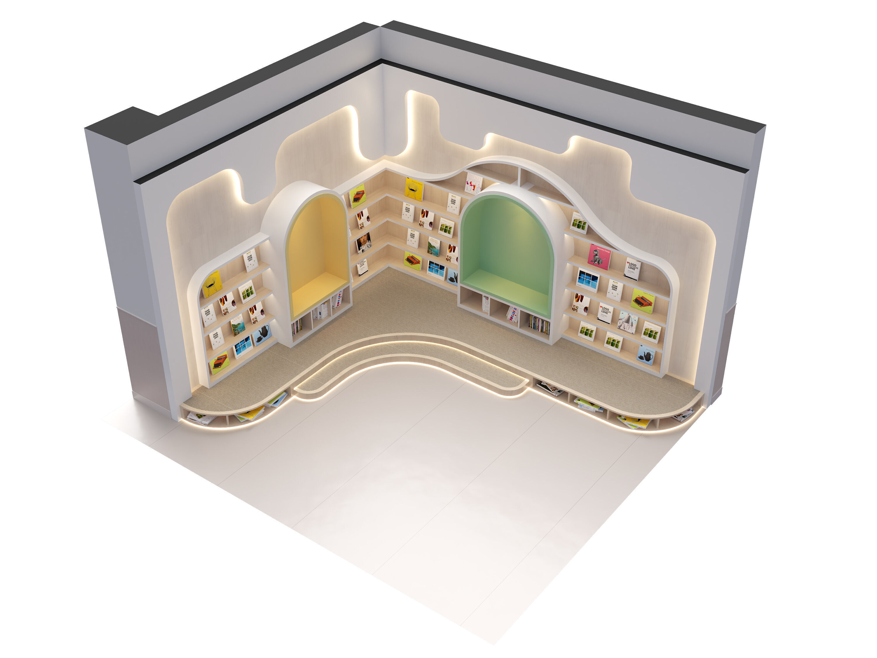Corner of reading game rest area in kindergarten 3D model_1