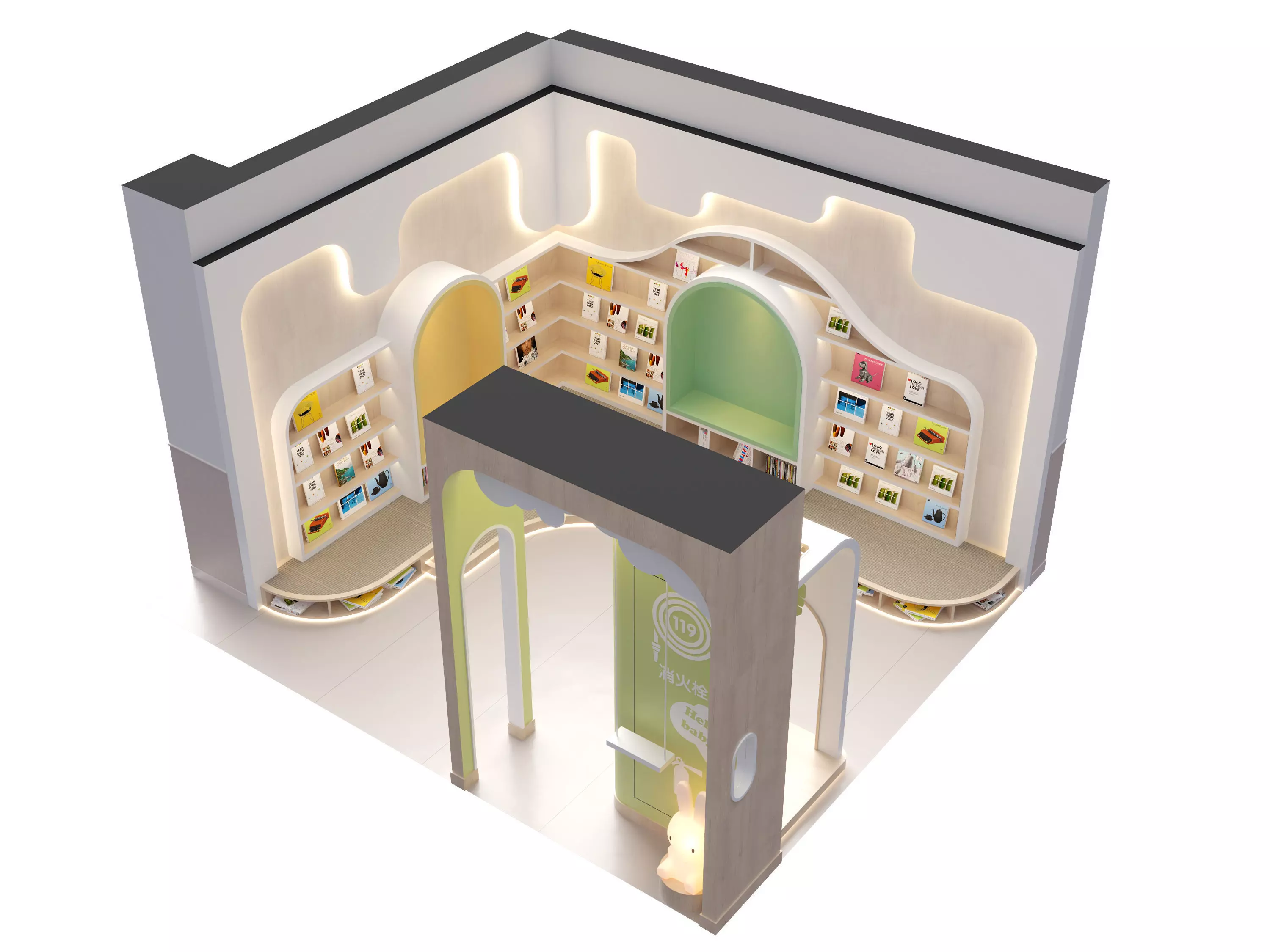 Corner of reading game rest area in kindergarten 3D model_0