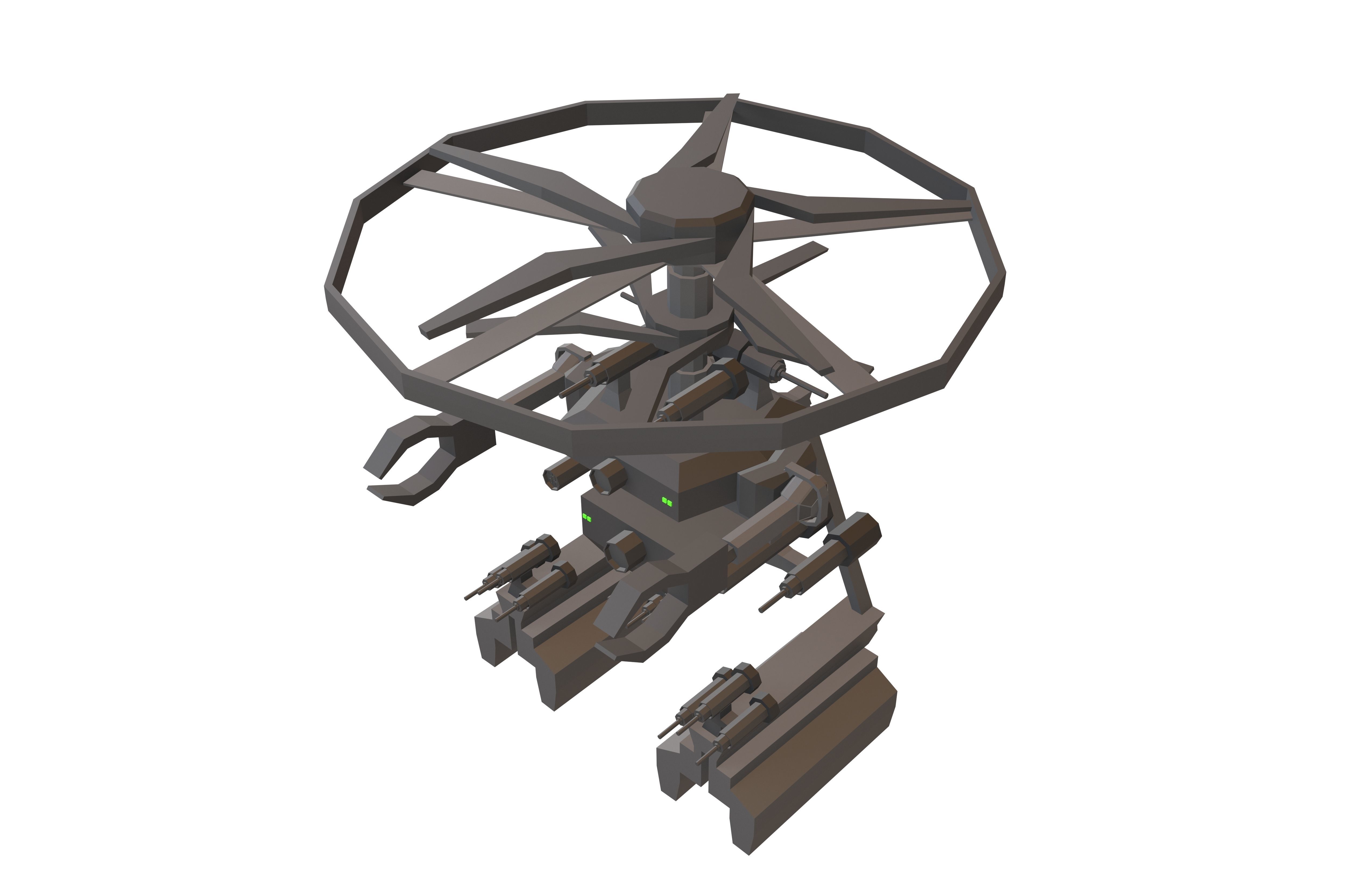 Cartoon Weapon Drone Robot V1 002 Low-poly 3D model_2