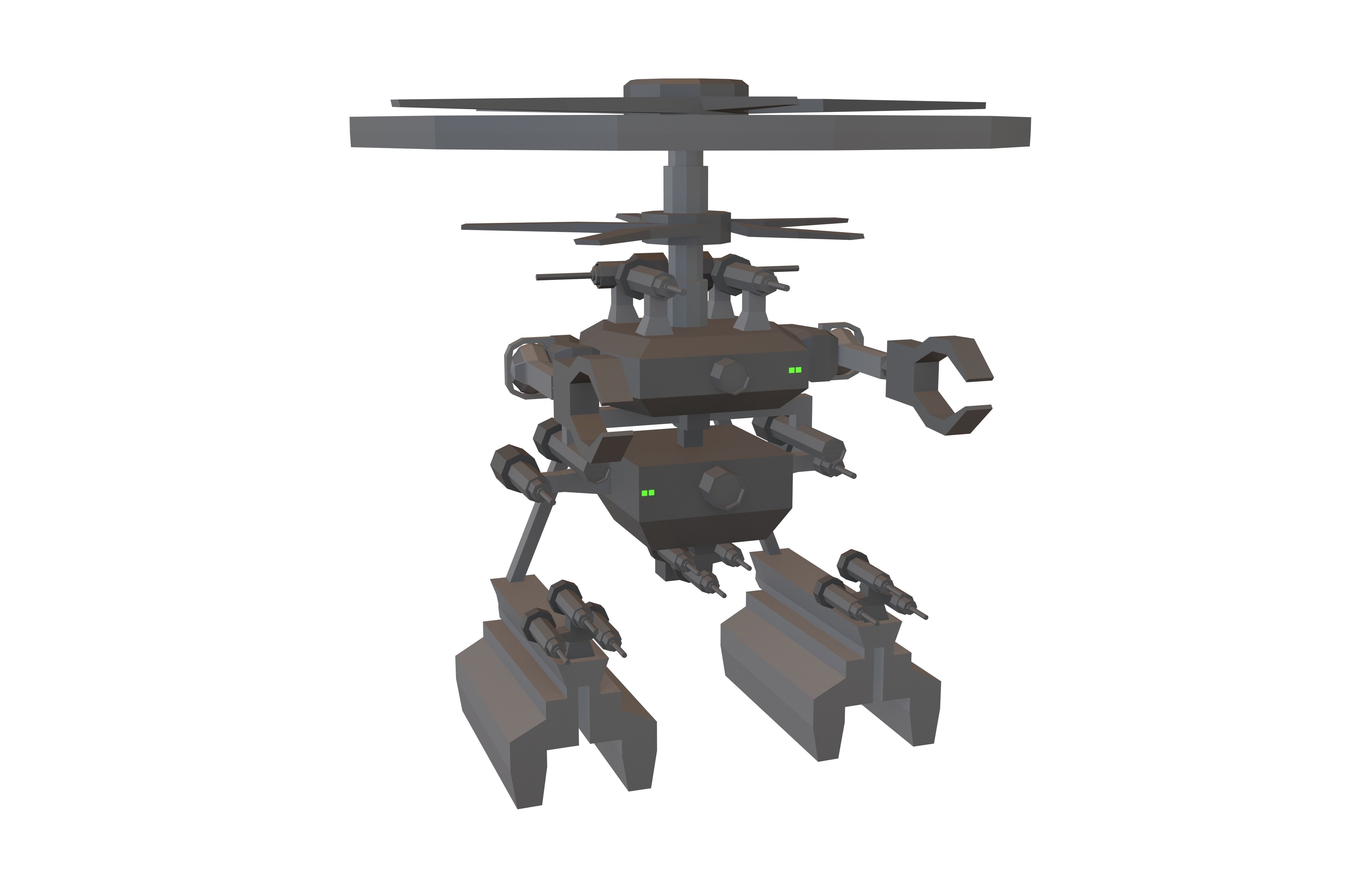 Cartoon Weapon Drone Robot V1 002 Low-poly 3D model_1