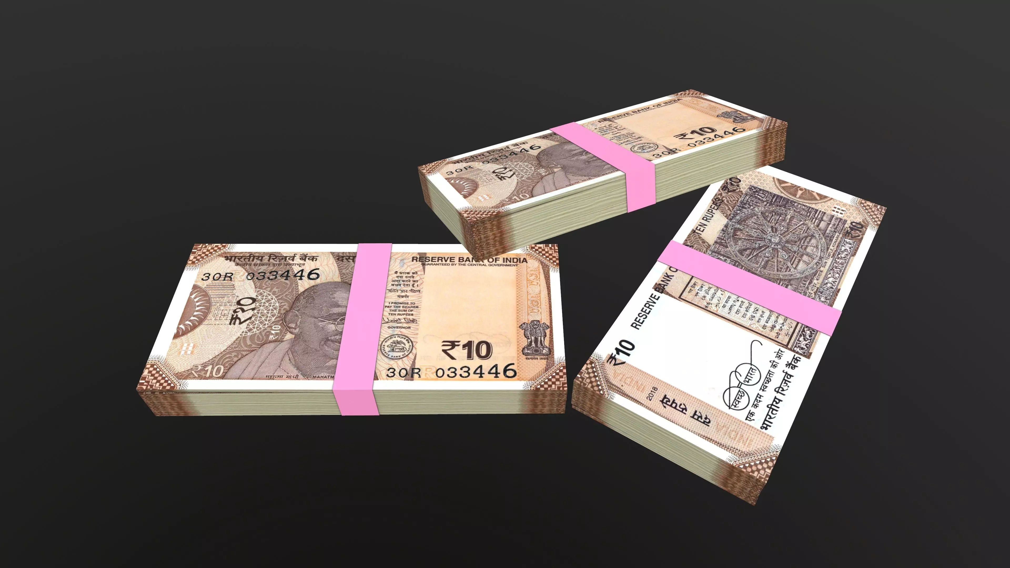 Indian 10 Note Currency Bundle AR VR PBR Low-poly 3D model