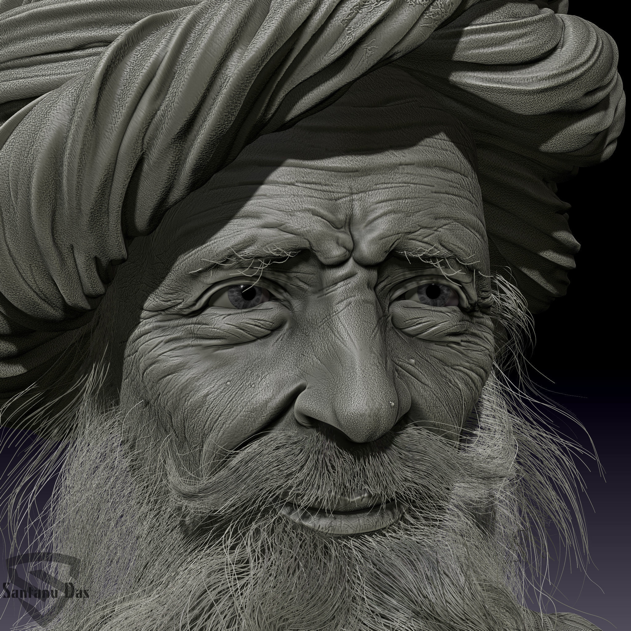 Old Man Sculpture For 3d Print  3D print model_4