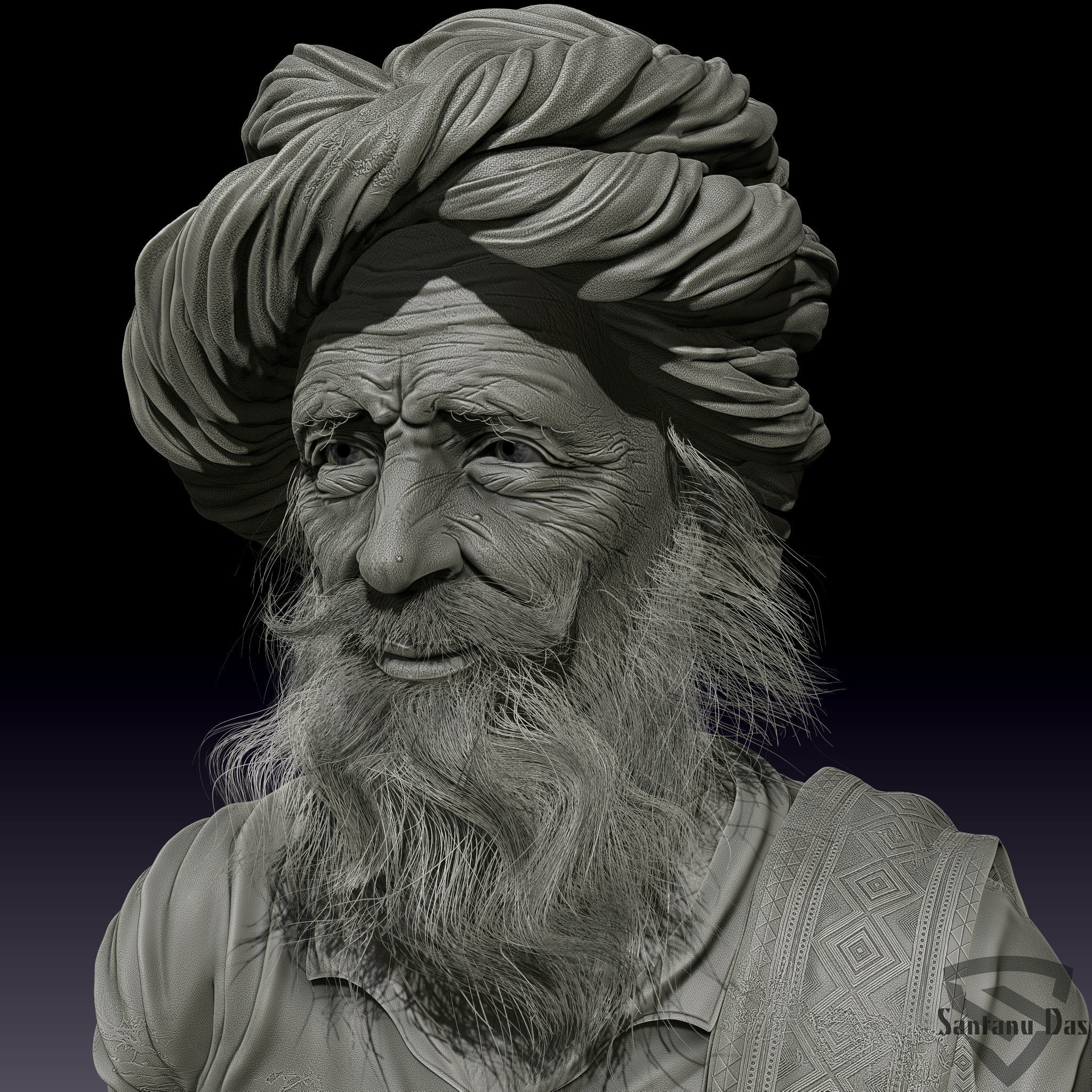 Old Man Sculpture For 3d Print  3D print model_3