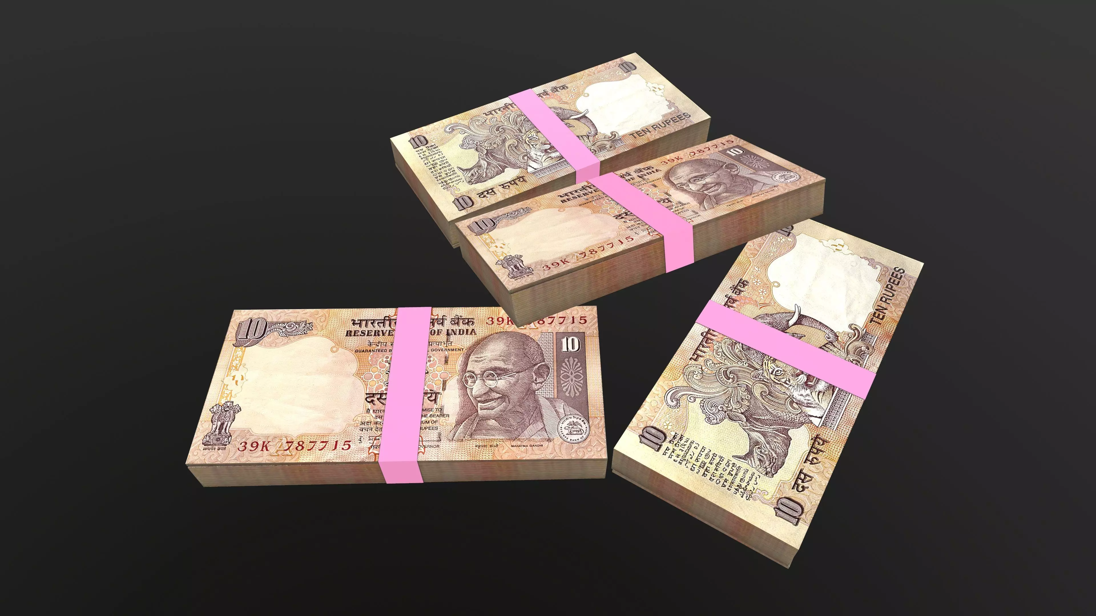 Indian 10 Note Currency Bundle AR VR PBR Low-poly 3D model