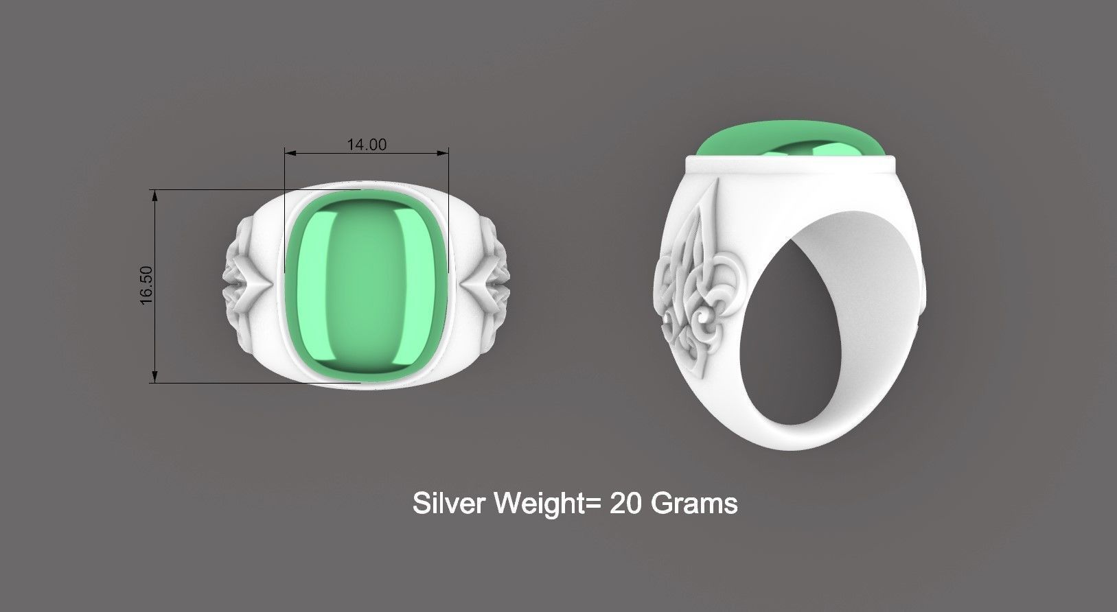 Cab Gemstone Carved Ring Design  3D print model_2