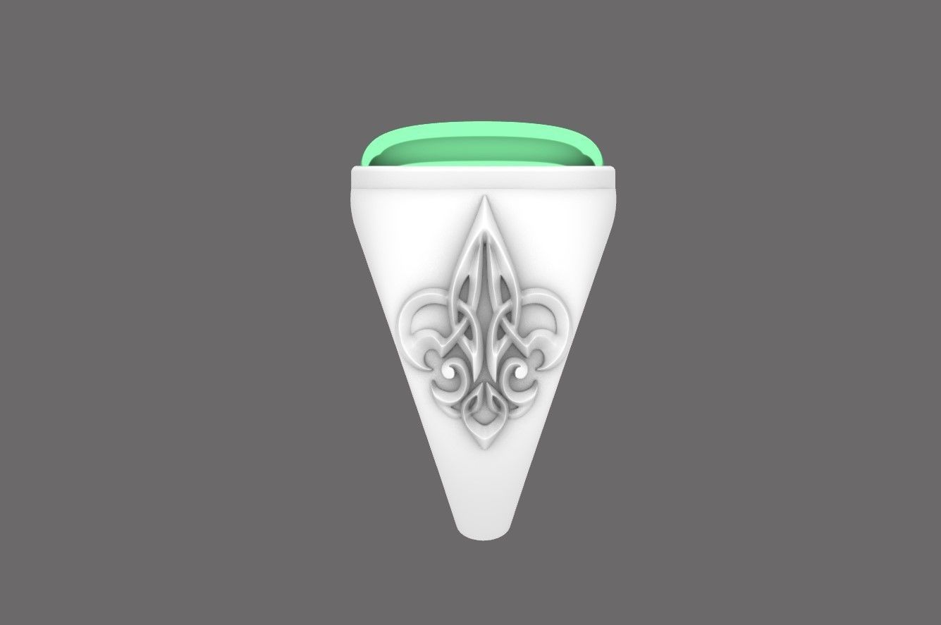 Cab Gemstone Carved Ring Design  3D print model_3