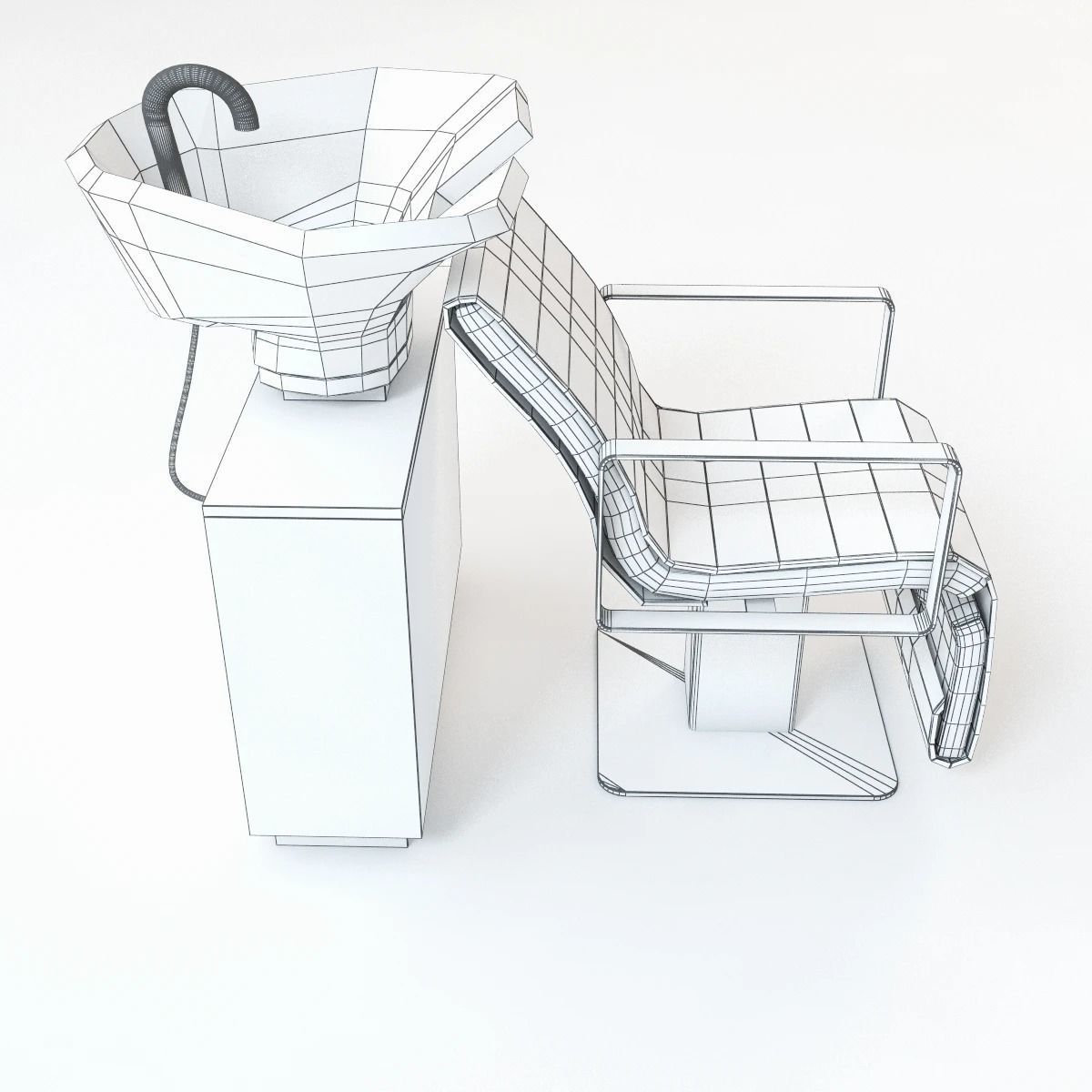 Salon Chair With Wash Bin 3D model_8