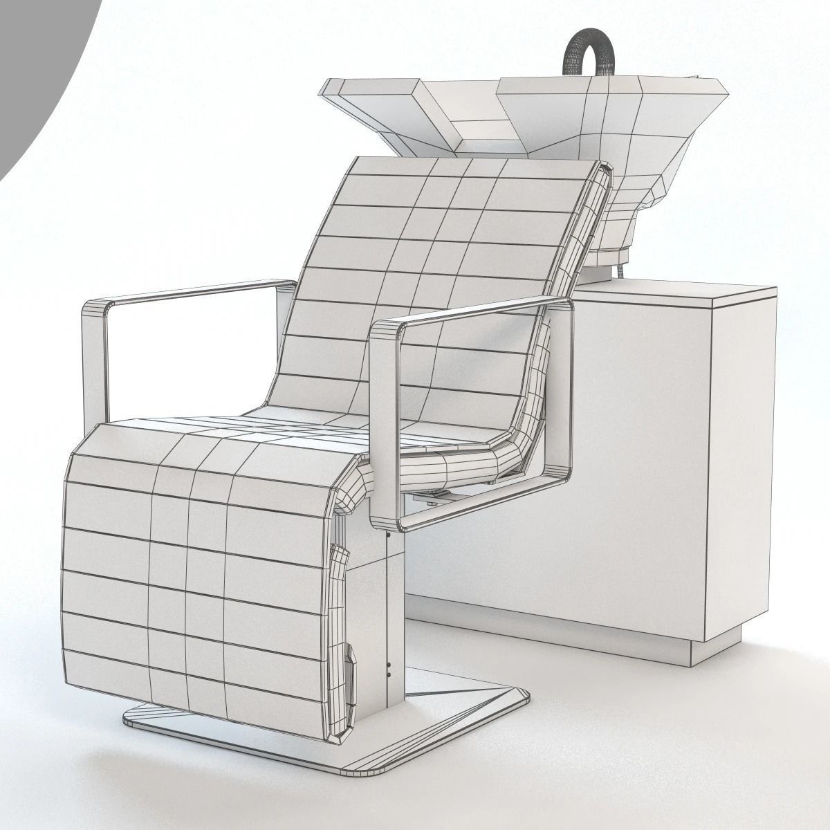 Salon Chair With Wash Bin 3D model_7