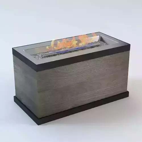 Rectangular Wood Look Gas Fire Pit 3D model