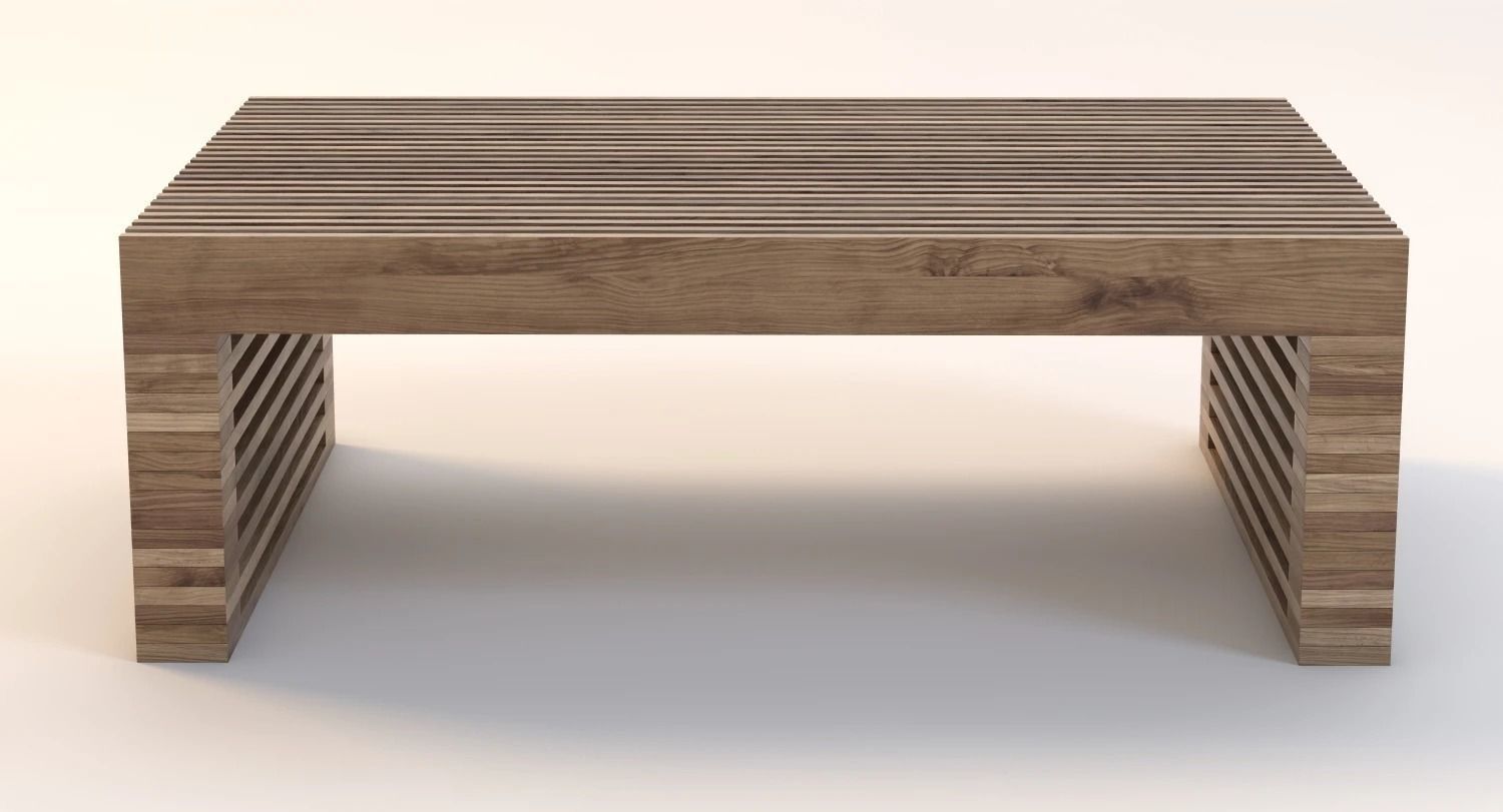 Reclaimed Timber Slat Coffee Table 3D model_9