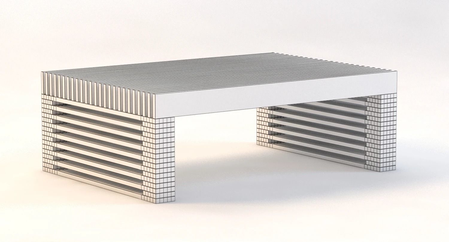 Reclaimed Timber Slat Coffee Table 3D model_2