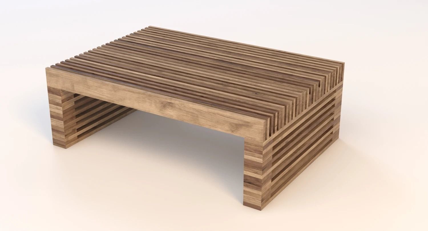 Reclaimed Timber Slat Coffee Table 3D model_5