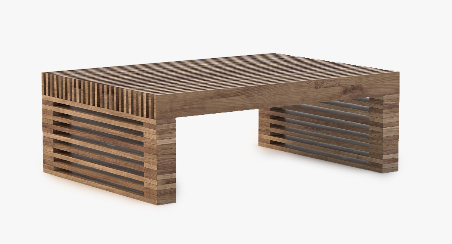 Reclaimed Timber Slat Coffee Table 3D model_10