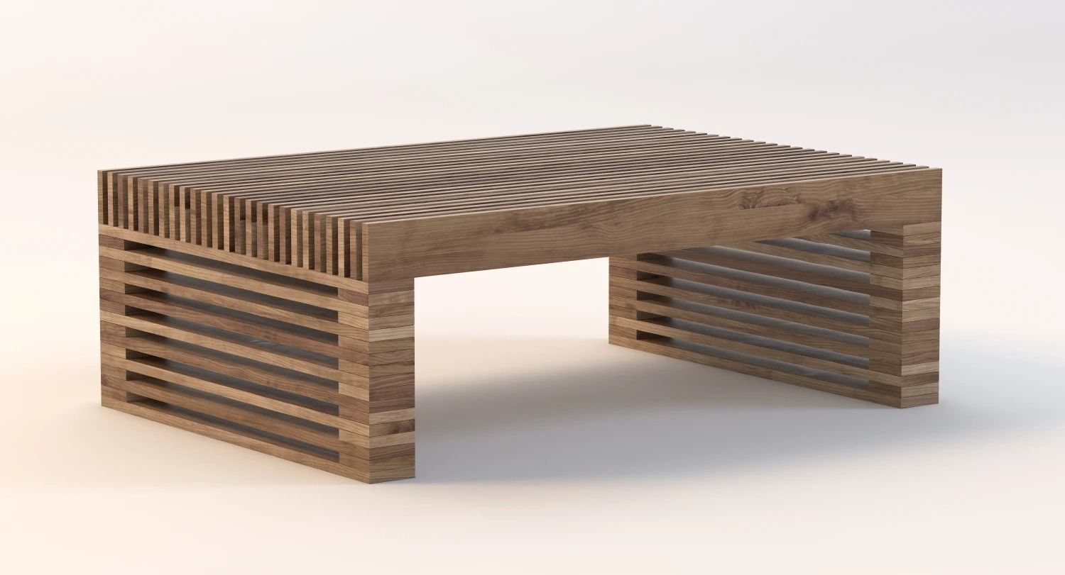 Reclaimed Timber Slat Coffee Table 3D model_1