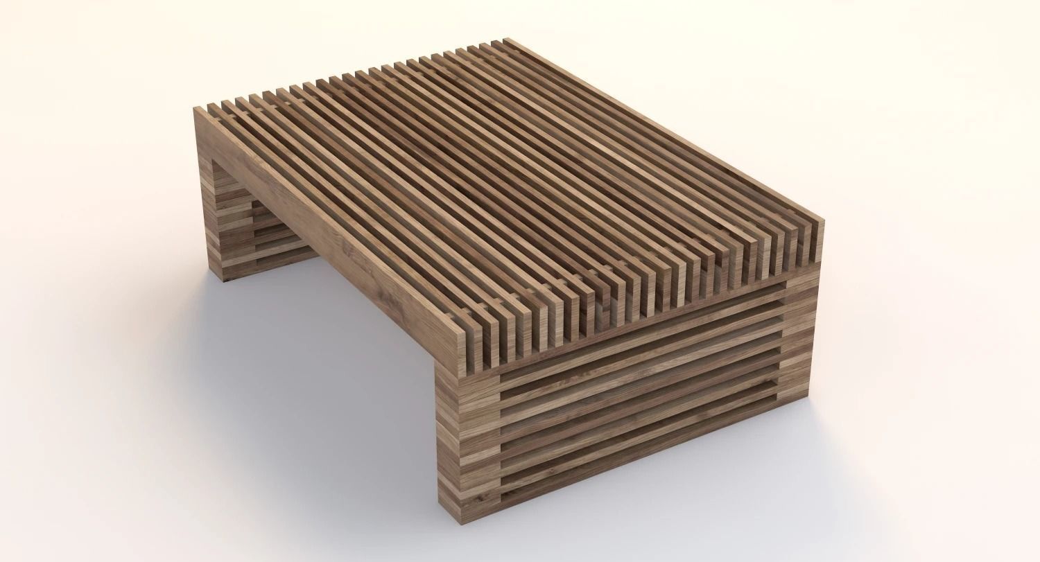 Reclaimed Timber Slat Coffee Table 3D model_7
