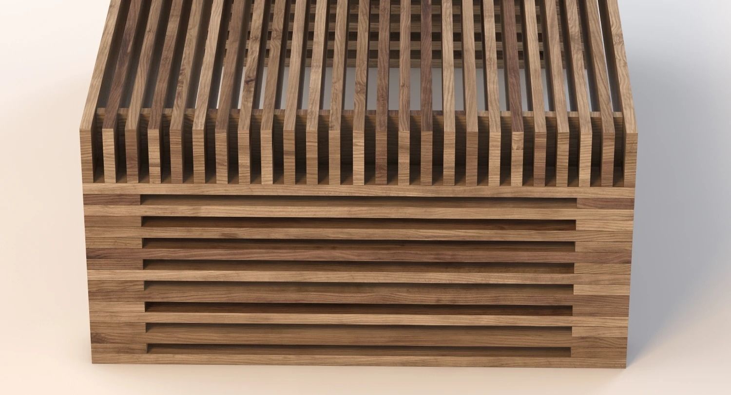Reclaimed Timber Slat Coffee Table 3D model_3