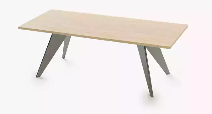 Prouve-Em-Dining-Table table with metal legs and wooden top