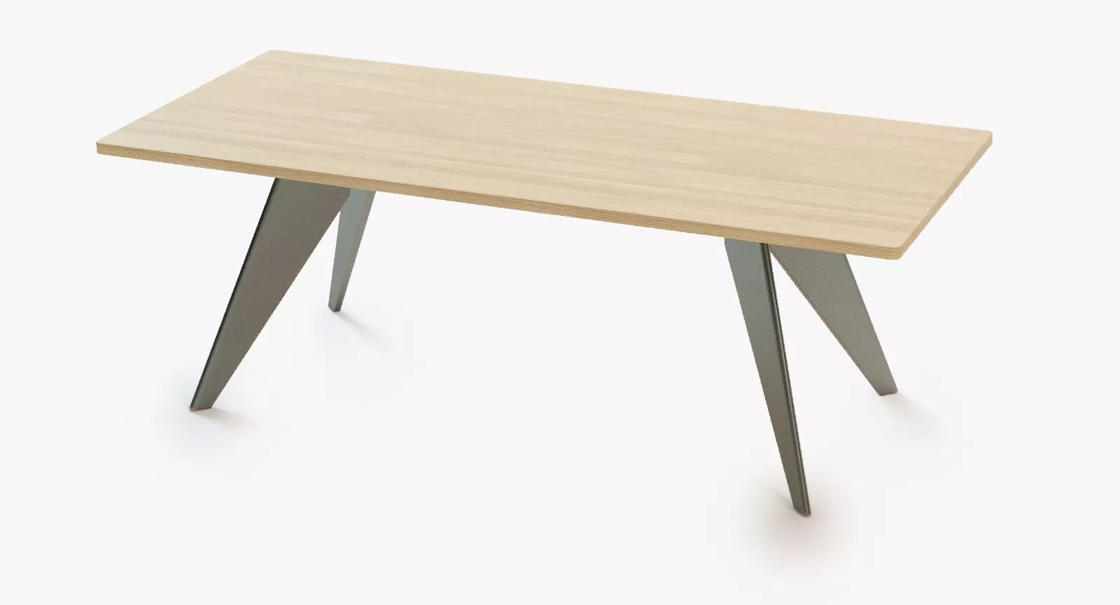 Prouve-Em-Dining-Table table with metal legs and wooden top 3D model_0