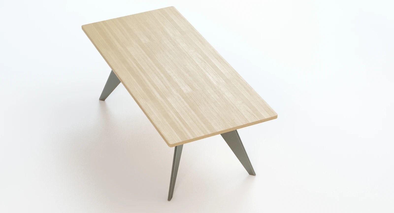Prouve-Em-Dining-Table table with metal legs and wooden top 3D model_7