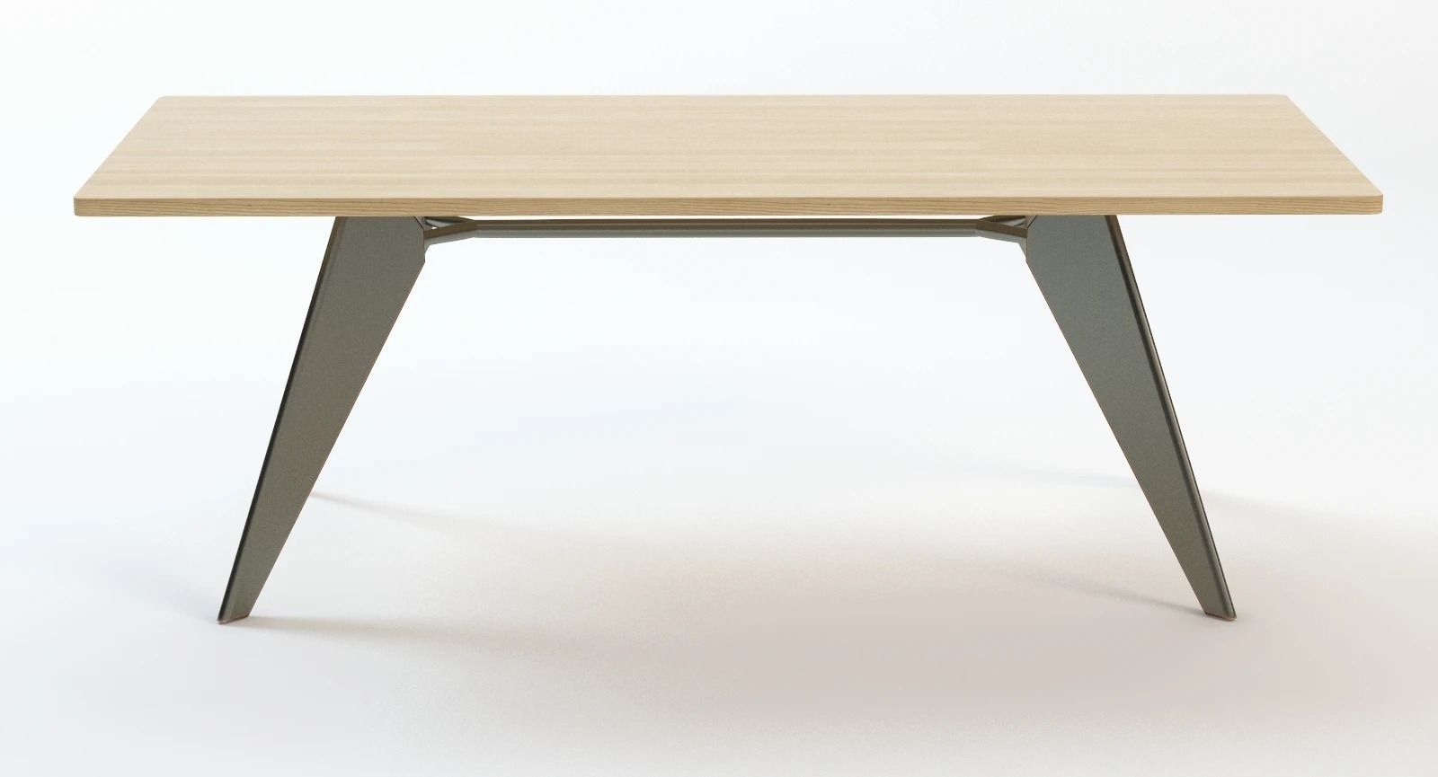 Prouve-Em-Dining-Table table with metal legs and wooden top 3D model_1
