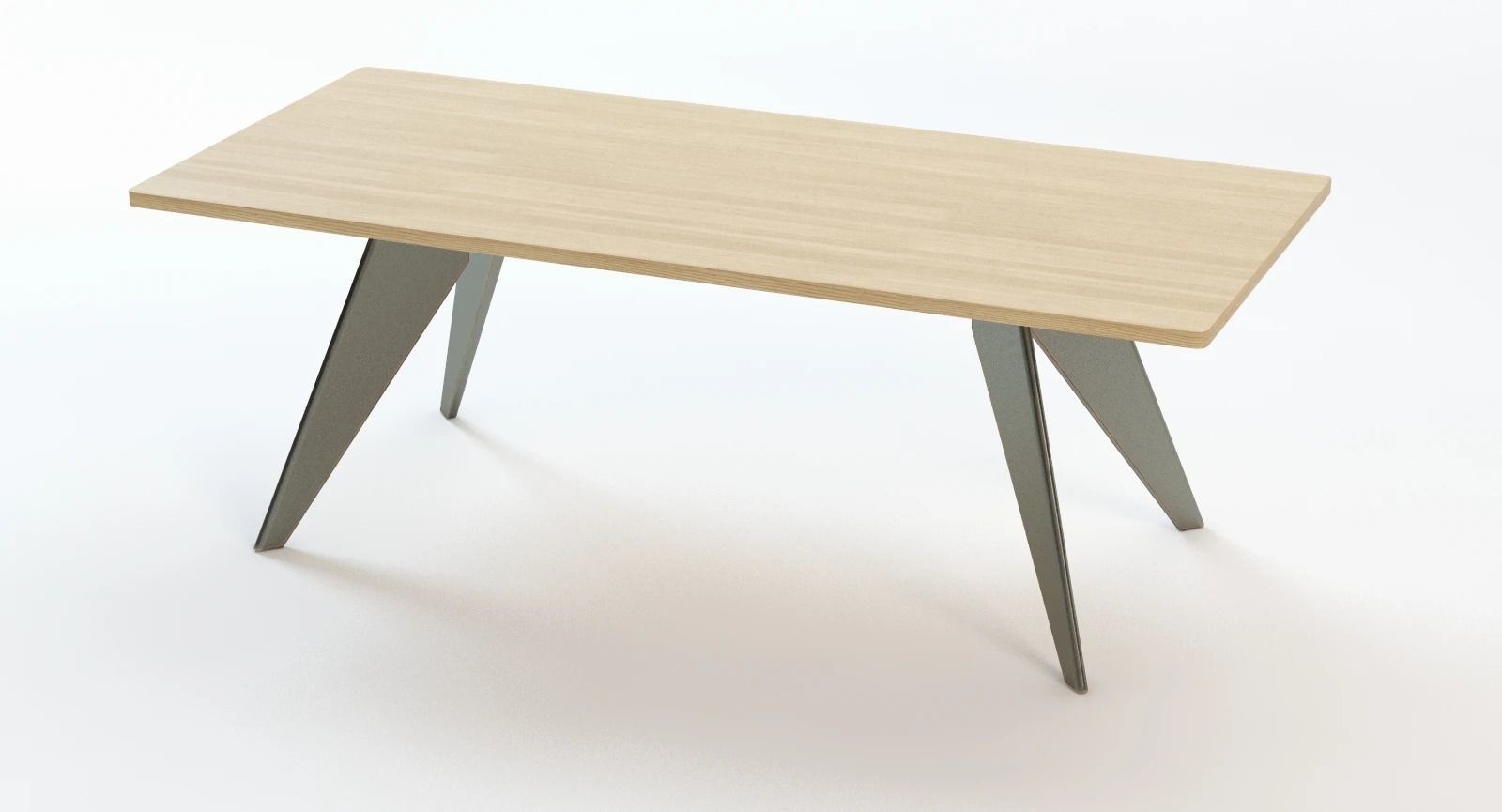 Prouve-Em-Dining-Table table with metal legs and wooden top 3D model_2