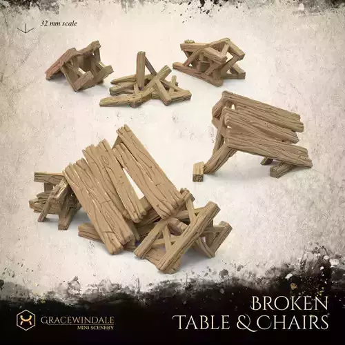 Broken Table and Chairs 3D print model