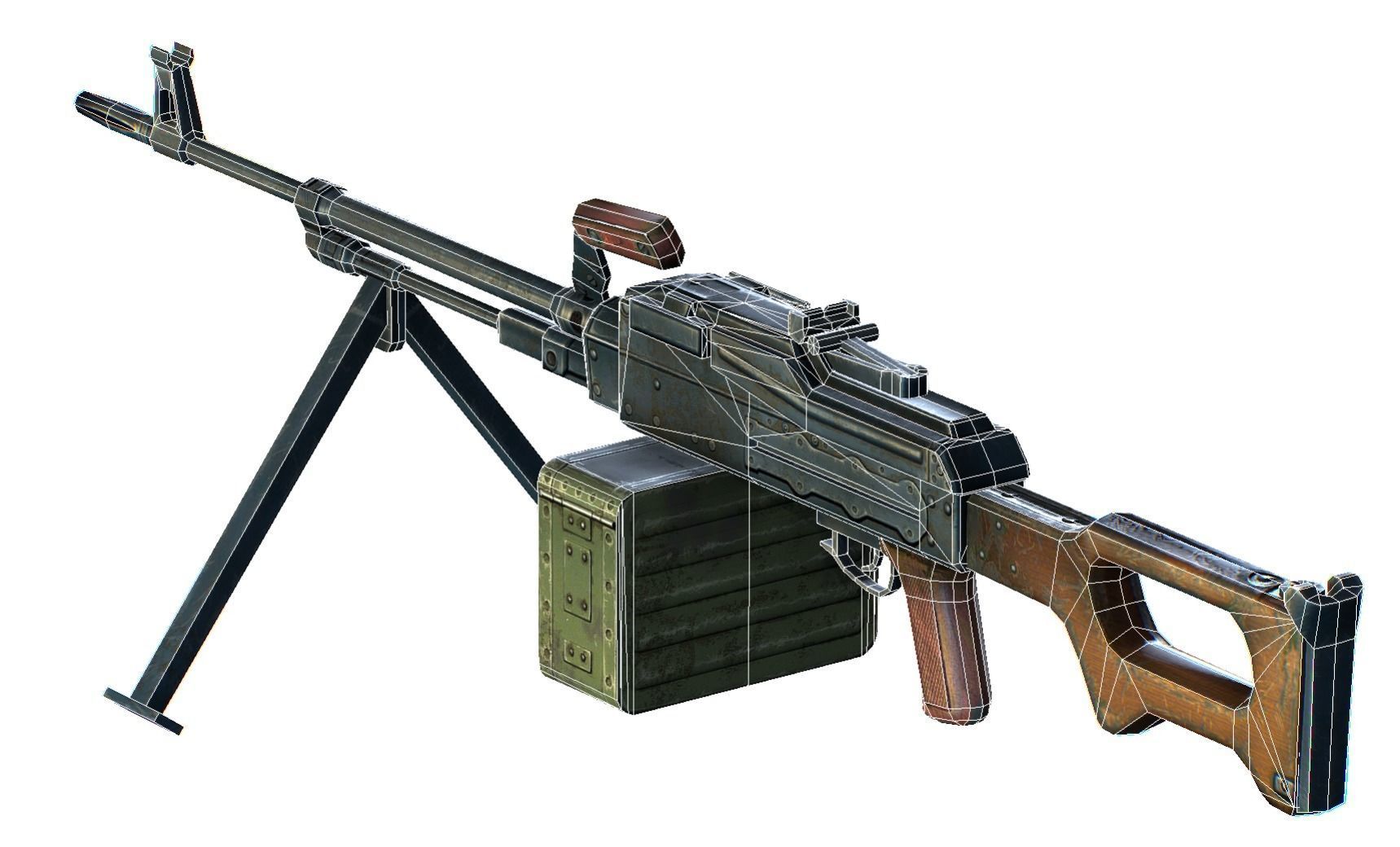USSR PKP machine gun Pecheneg 54mm Low-poly 3D model_12