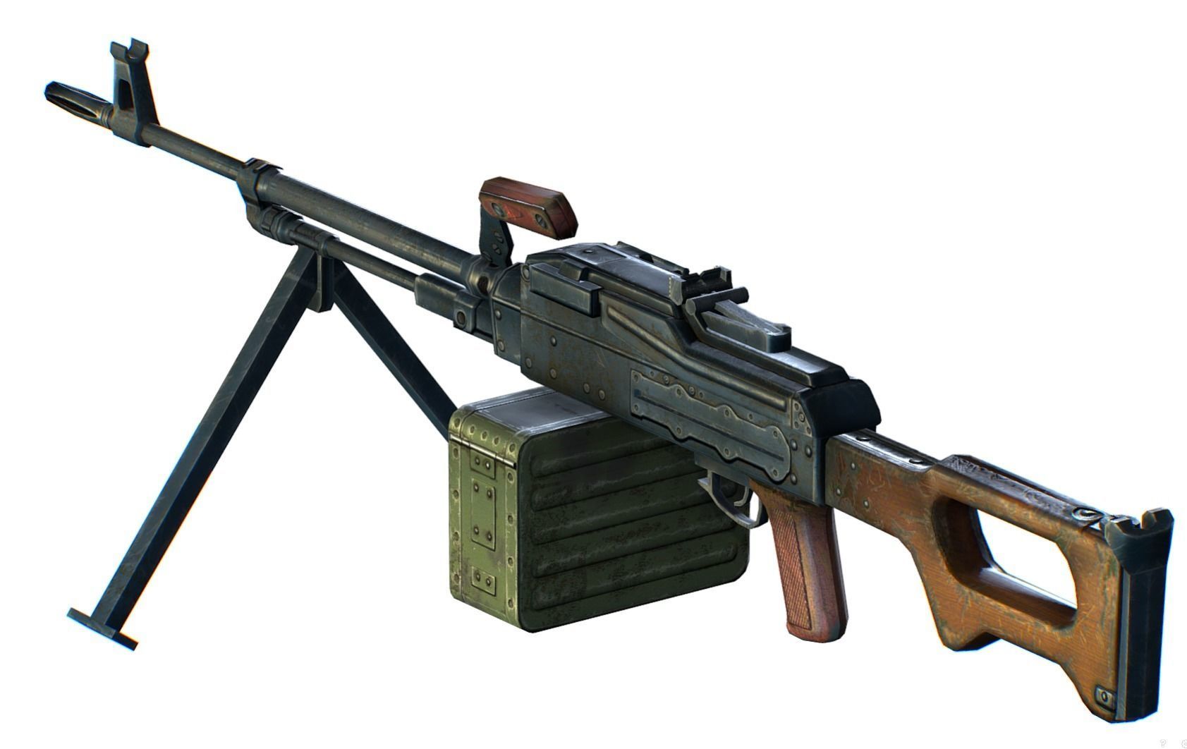 USSR PKP machine gun Pecheneg 54mm Low-poly 3D model_1