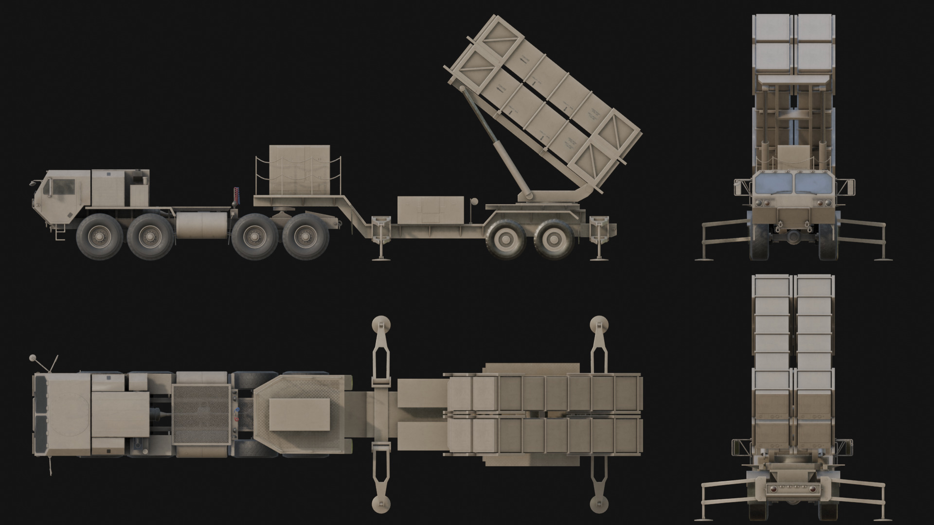 Surface to air Missile Launcher with Tractor Truck Low-poly 3D model_1