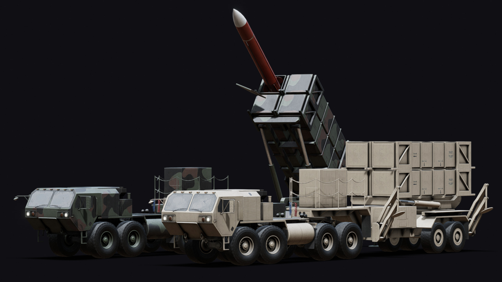 Surface to air Missile Launcher with Tractor Truck Low-poly 3D model_7