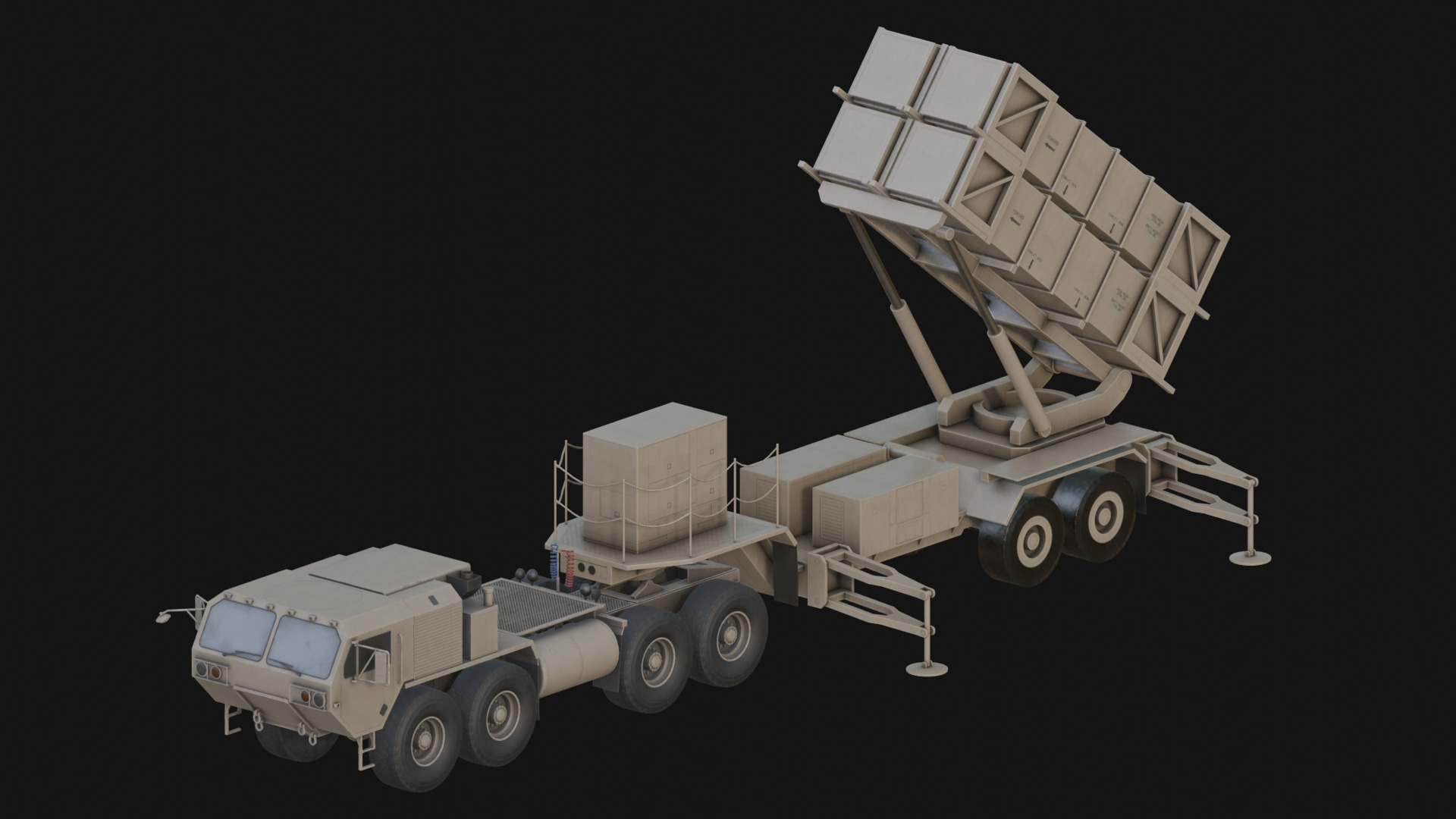 Surface to air Missile Launcher with Tractor Truck Low-poly 3D model_4