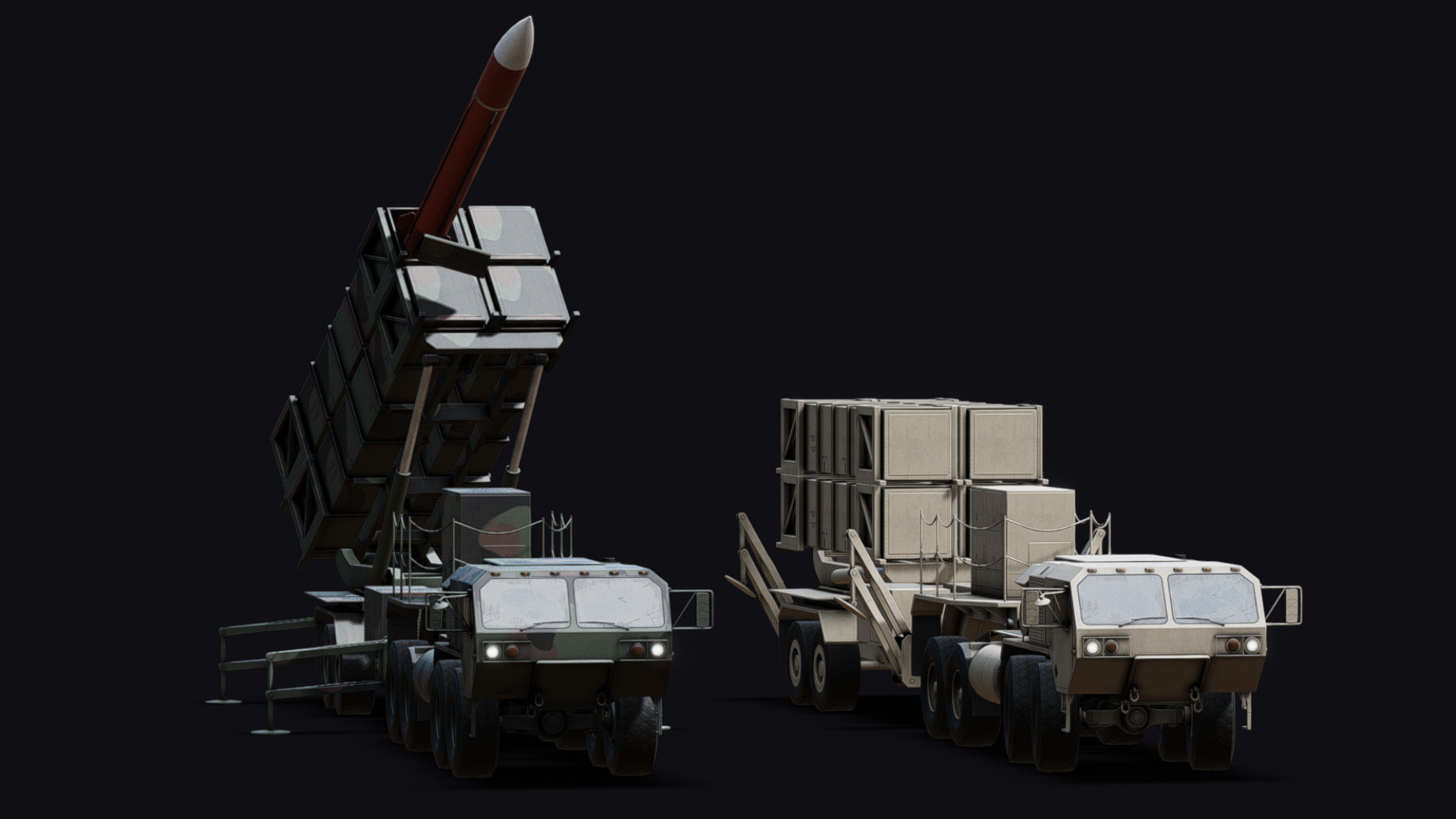 Surface to air Missile Launcher with Tractor Truck Low-poly 3D model_8