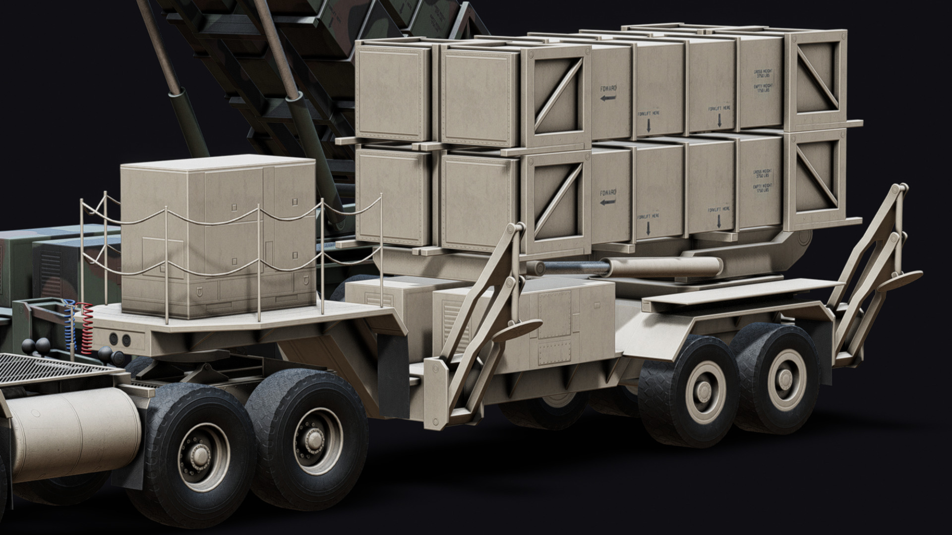 Surface to air Missile Launcher with Tractor Truck Low-poly 3D model_12