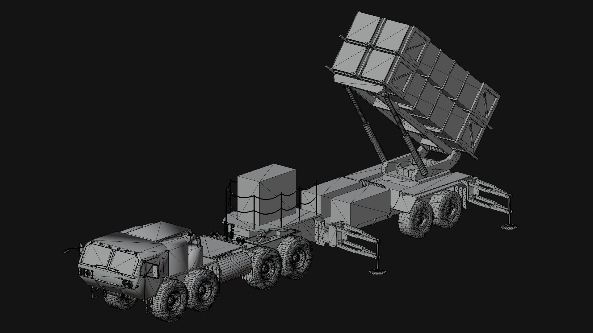 Surface to air Missile Launcher with Tractor Truck Low-poly 3D model_6