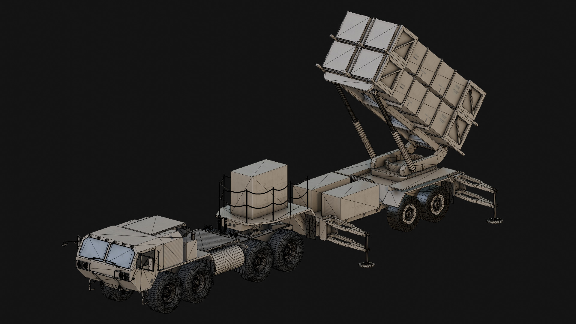 Surface to air Missile Launcher with Tractor Truck Low-poly 3D model_16