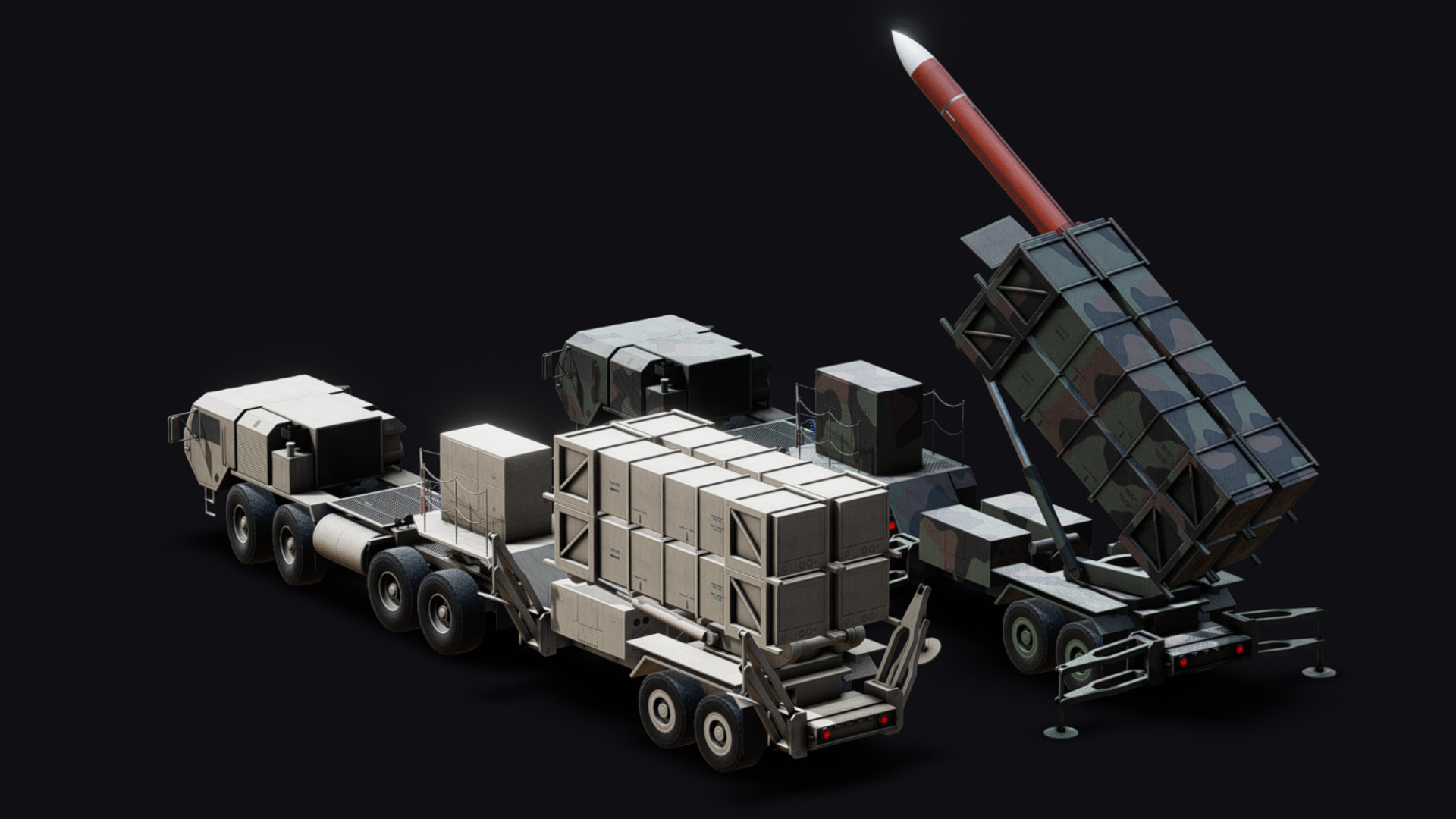 Surface to air Missile Launcher with Tractor Truck Low-poly 3D model_9