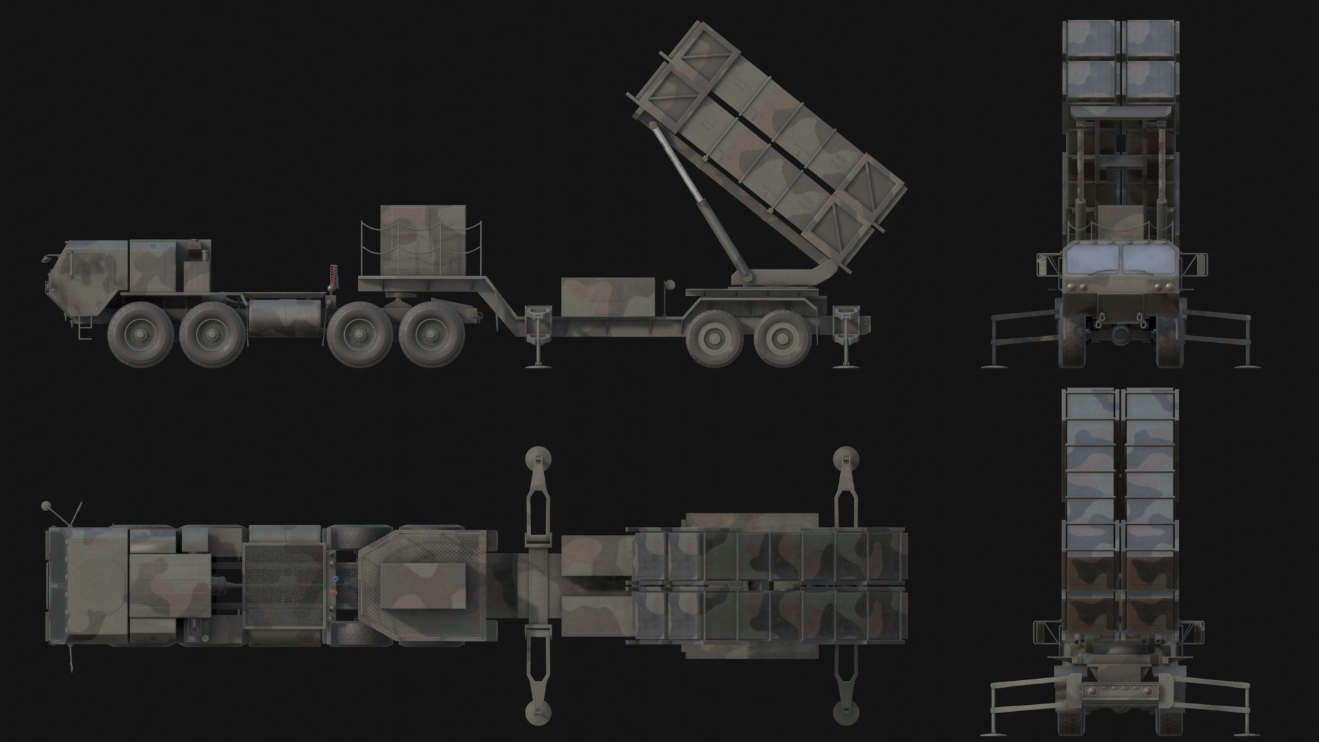 Surface to air Missile Launcher with Tractor Truck Low-poly 3D model_2