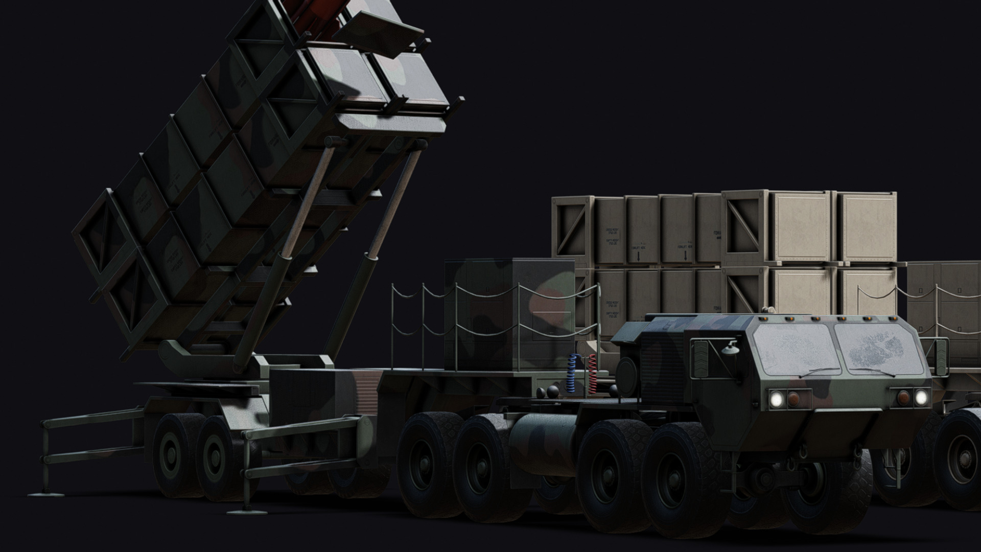 Surface to air Missile Launcher with Tractor Truck Low-poly 3D model_14