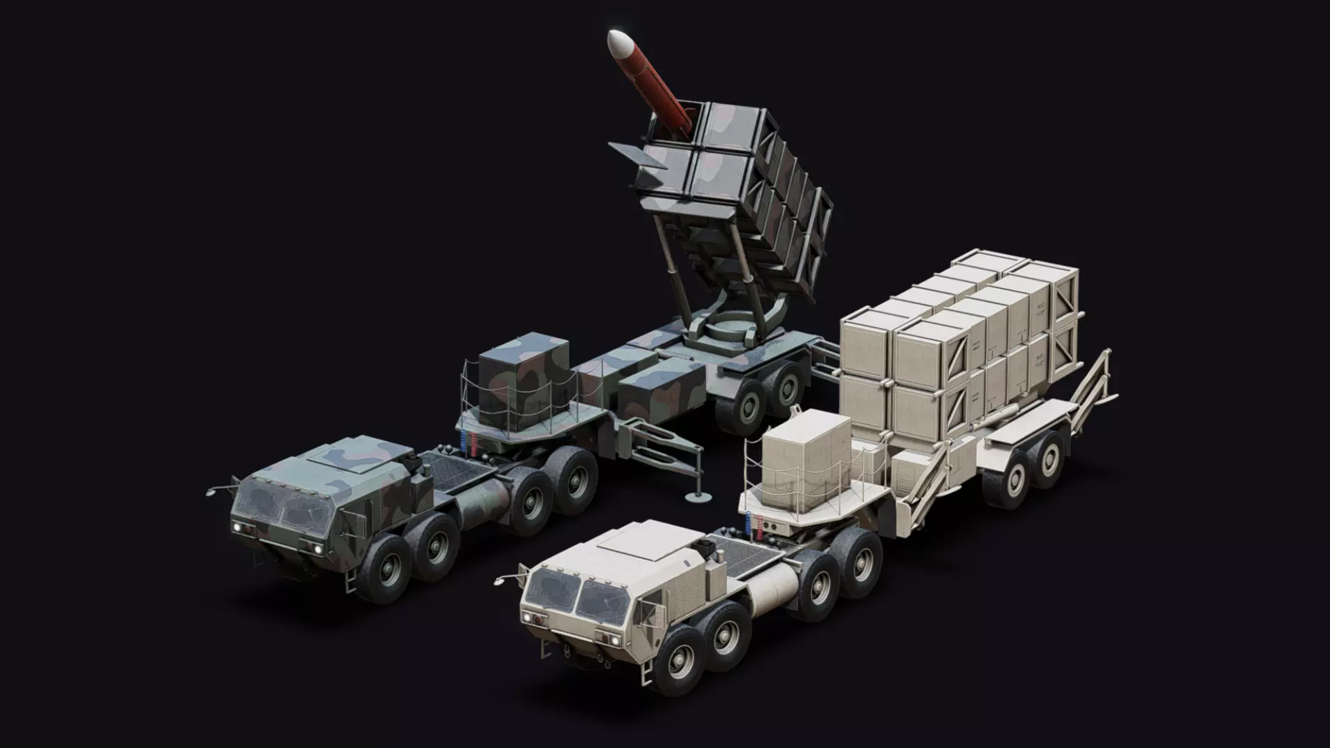 Surface to air Missile Launcher with Tractor Truck Low-poly 3D model_0
